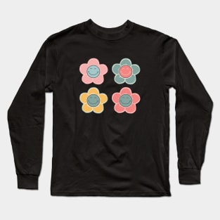 Multi Color, Retro Bib Flowers Long Sleeve T-Shirt